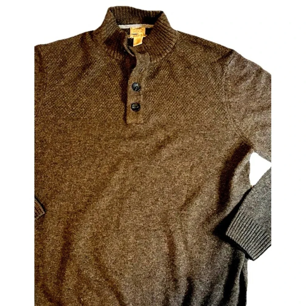 Telluride Brown Sweater Mens XL Brown Lambswool Blend 1/4 Quarter Button XL